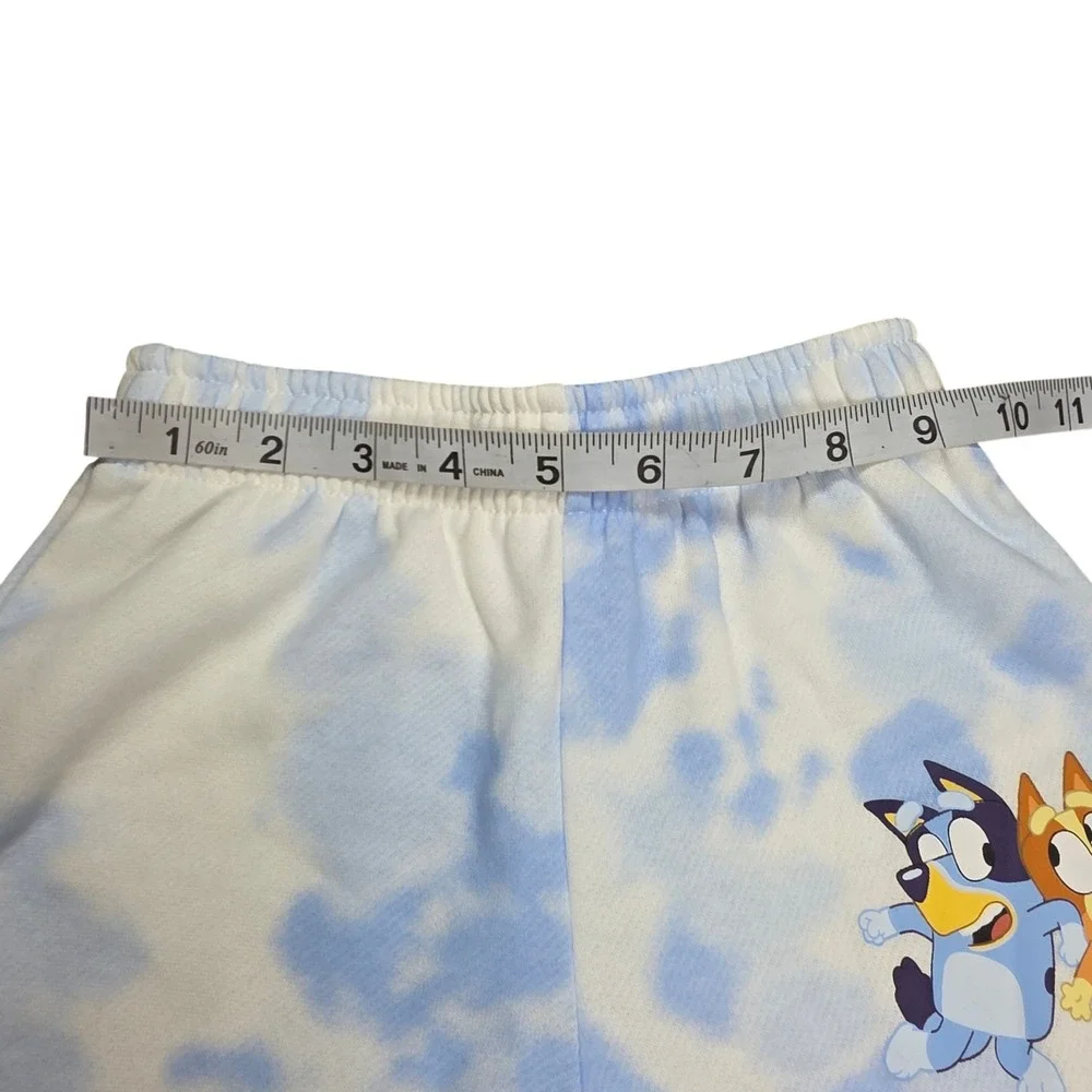 Bluey Bingo Kids Tie Dye Sweatshirt and Shorts 2 Piece Set Blue White Graphic 4T